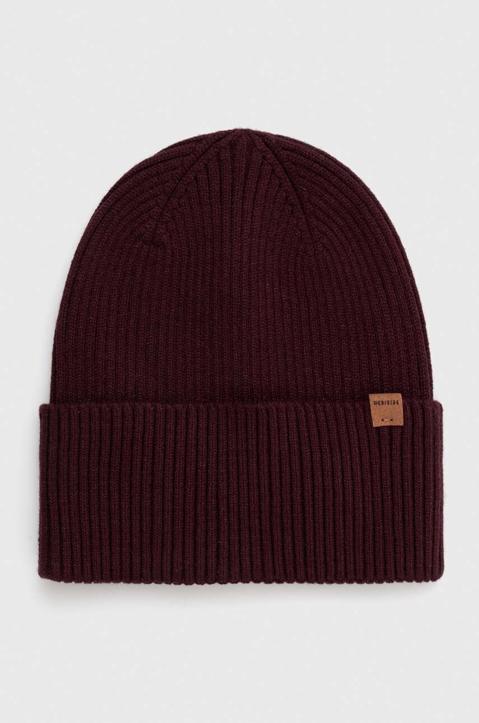Czapka męska beanie prążkowana z wiskozą kolor bordowy średniej grubości bordowy RW23-CAM051