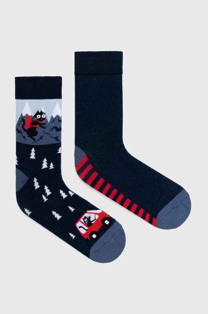 Bavlnené ponožky pánske s mačkou (2-pack) viac farieb dlhé ponožky viacfarebná RW23-LGMB15
