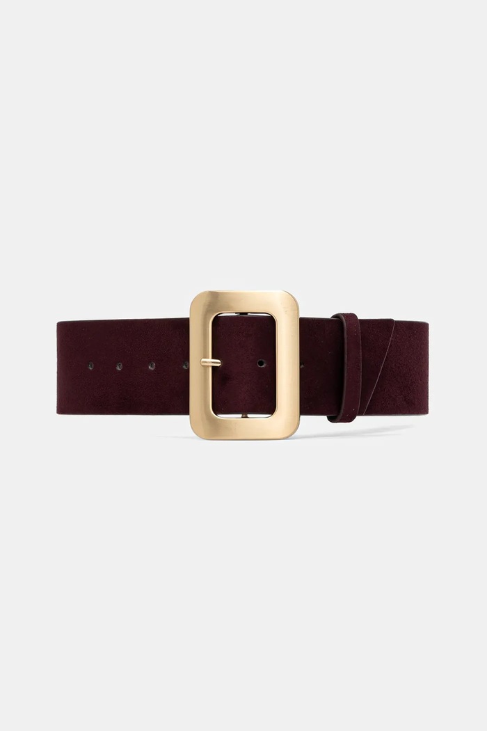 Pasek damski z imitacji zamszu bordowy RW23-PAD602