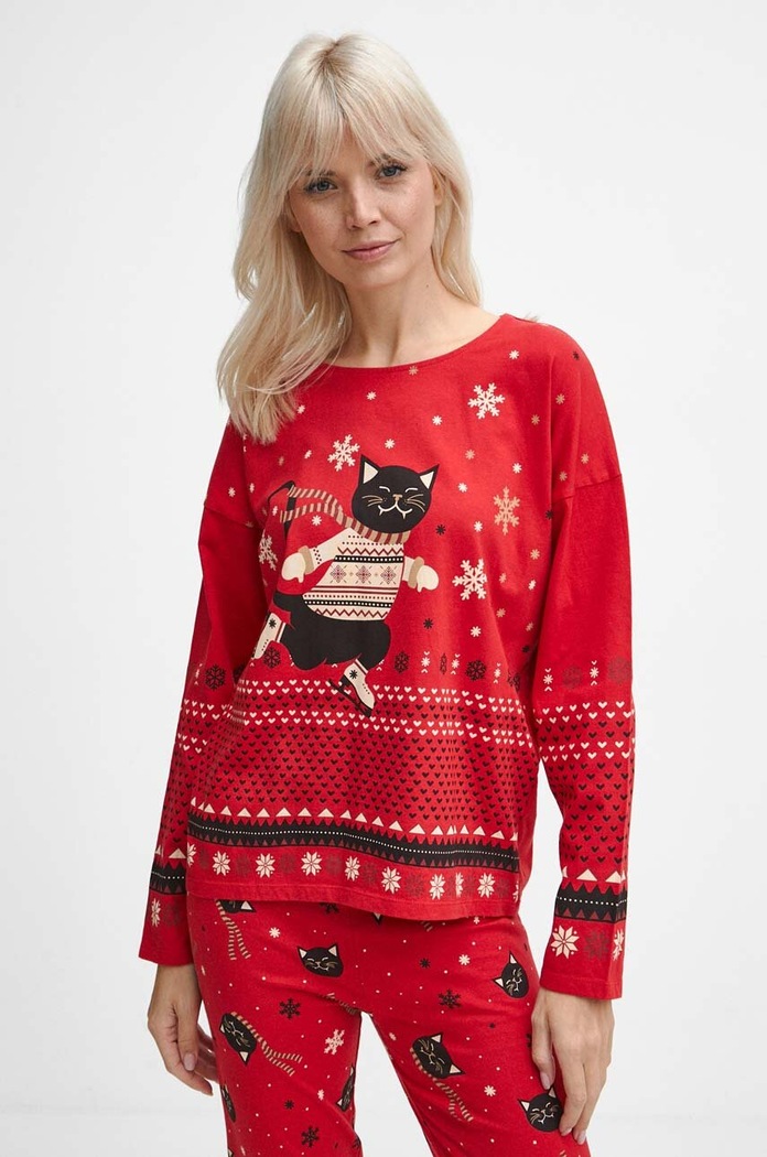 Piżama bawełniana damska z motywem świątecznym kolor multicolor RW23-PJD907 multicolor RW23