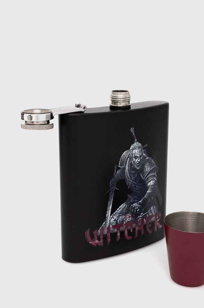 Darčeková súprava: ploskačka, poháre a lievik z kolekcie The Witcher x Medicine čierna farba RW23.ROU950 čierna RW23