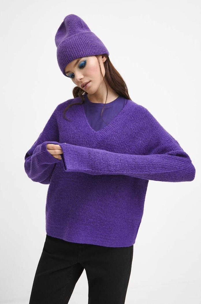 Sweter damski gładki kolor fioletowy pozostałe fioletowy RW23.SWD080