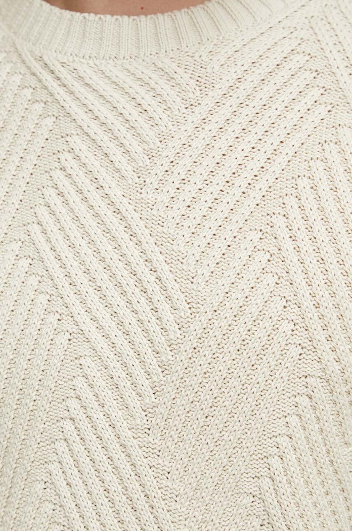 Sweter bawełniany męski z fakturą kolor beżowy RW23.SWM503 beżowy
