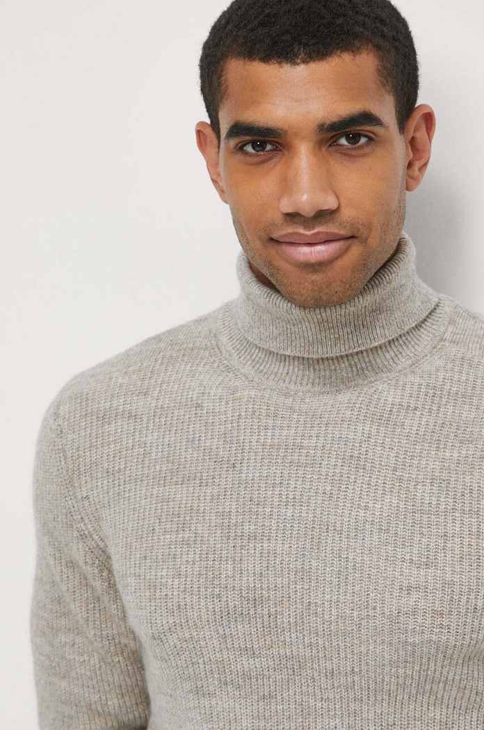 Sweter z domieszką wełny męski kolor beżowy beżowy RW23.SWM709