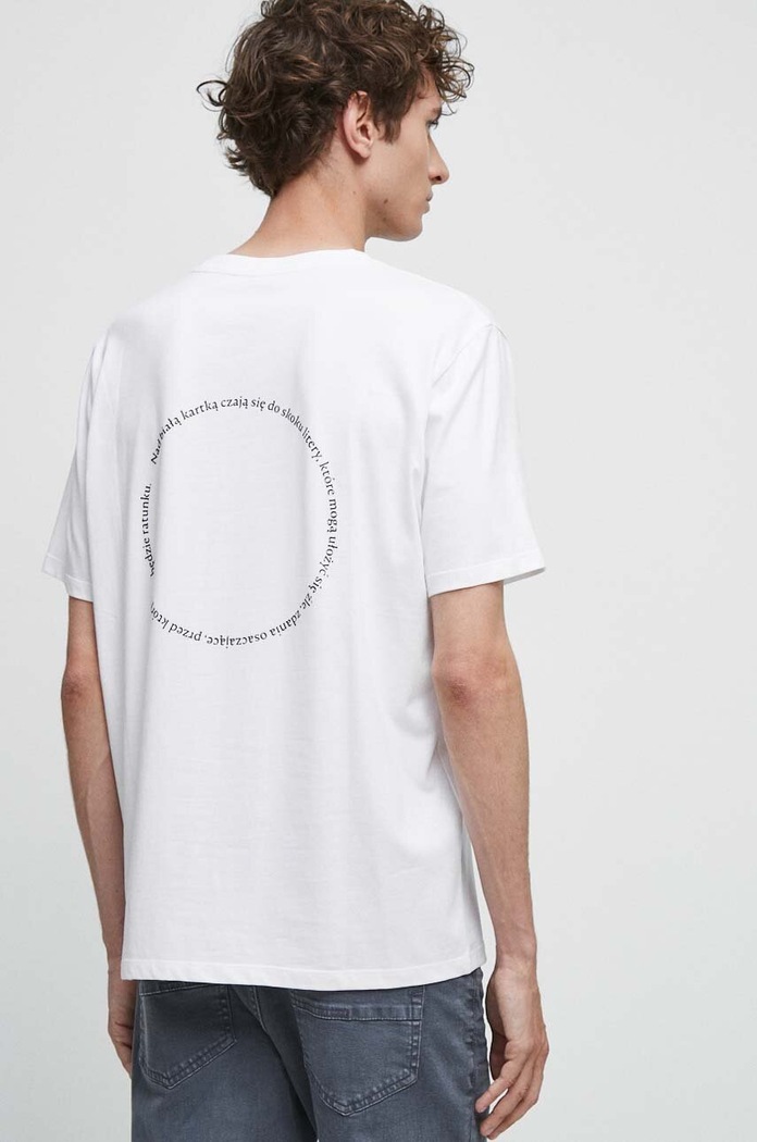 T-shirt bawełniany męski z domieszką elastanu - Kolekcja jubileuszowa. 2023 Rok Wisławy Szymborskiej x Medicine, kolor biały biały RW23.TSM357