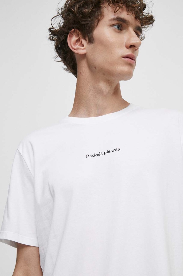T-shirt bawełniany męski z domieszką elastanu - Kolekcja jubileuszowa. 2023 Rok Wisławy Szymborskiej x Medicine, kolor biały RW23.TSM357 biały