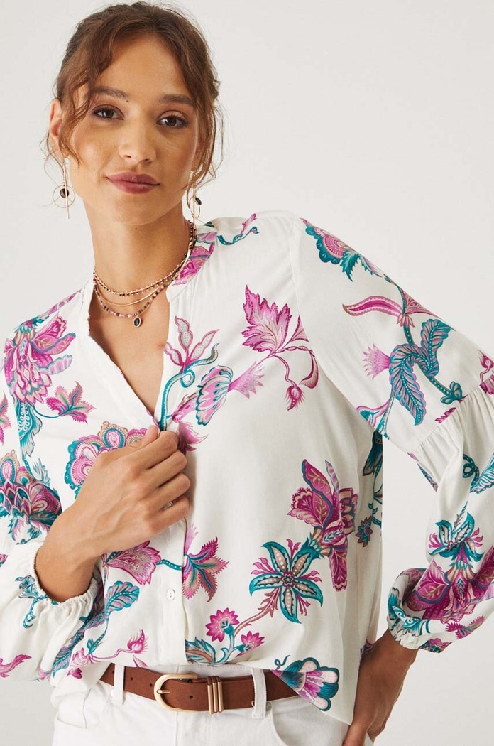 Bluzka damska regular wzorzysta kolor beżowy casual beżowy RW24-BDD202