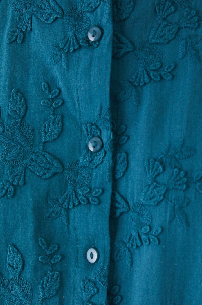 Bavlněná halenka dámská s ozdobnou aplikací zelená barva RW24-BDD301 tyrkysová