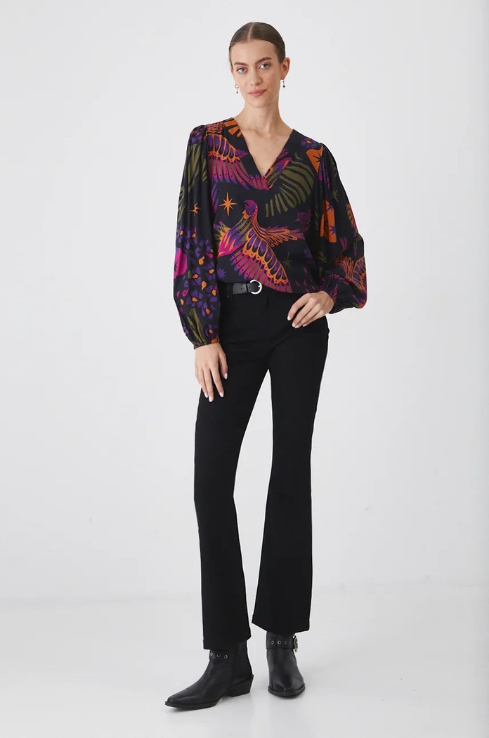 Bluzka damska regular wzorzysta kolor czarny casual czarny RW24-BDD607
