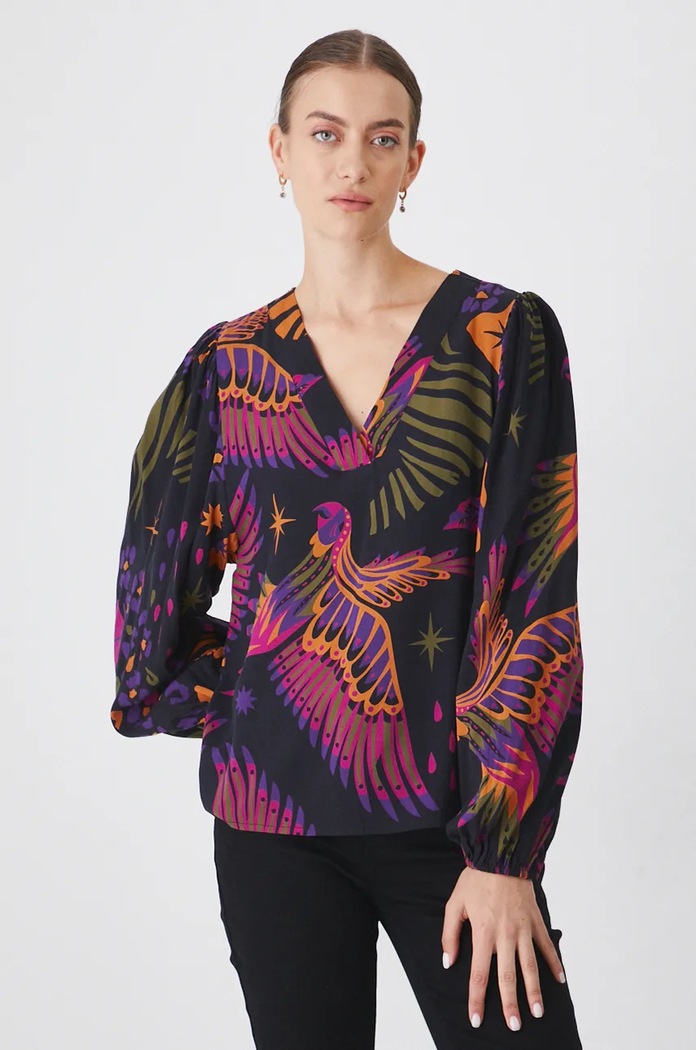 Bluzka damska regular wzorzysta kolor czarny RW24-BDD607 czarny RW24