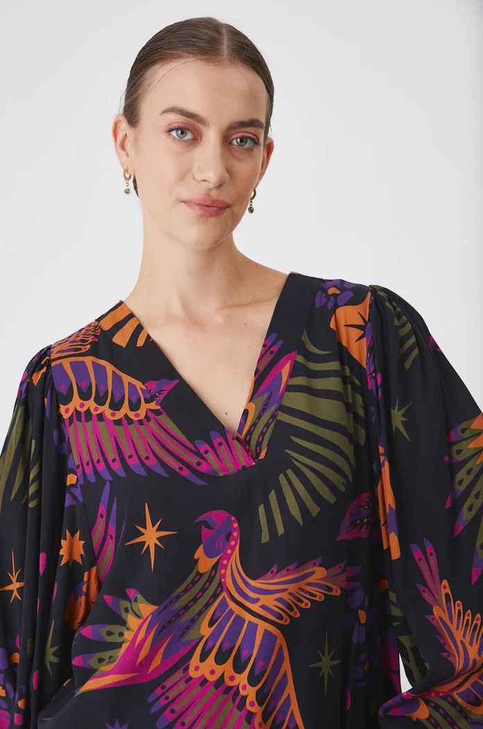 Bluzka damska regular wzorzysta kolor czarny czarny RW24-BDD607