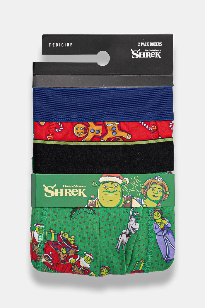 Bokserki bawełniane męskie z domieszką elastanu świąteczne Shrek (2-pack) kolor multicolor RW24.BIM950