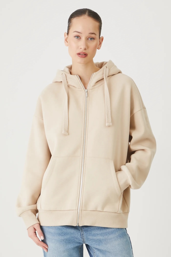Mikina na zips s kapucňou dámska s kapucňou béžová RW24-BLD020
