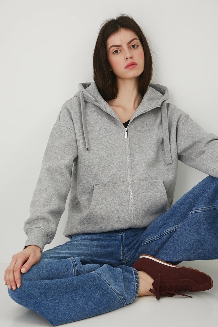 Mikina na zips s kapucňou dámska melanž sivá RW24-BLD020