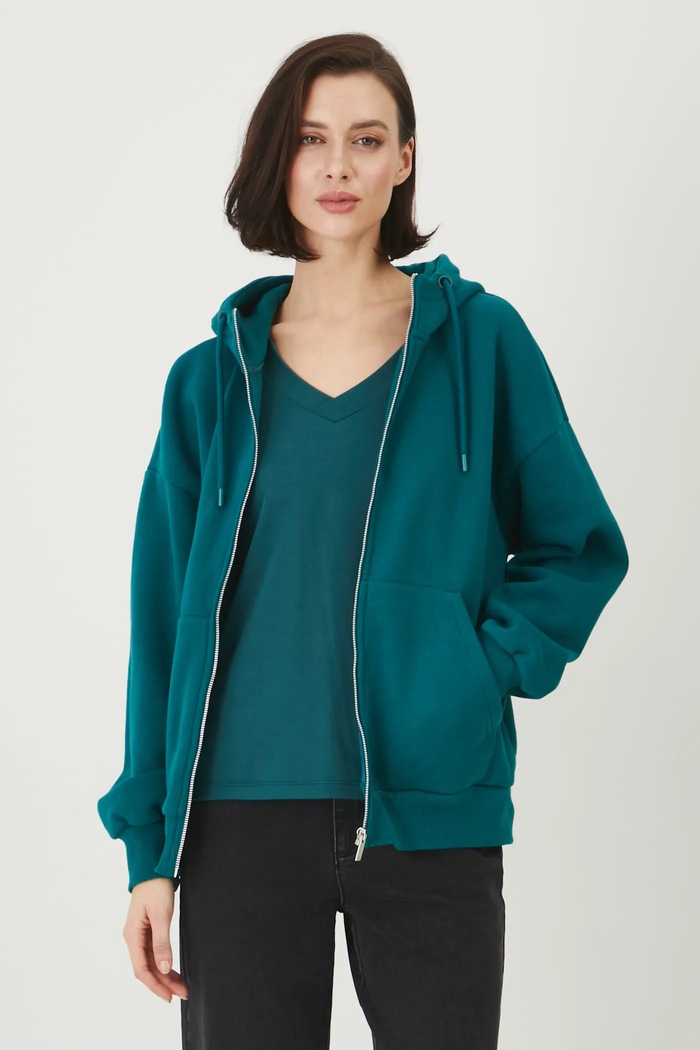 Bluza rozpinana z kapturem damska turkusowy RW24-BLD020