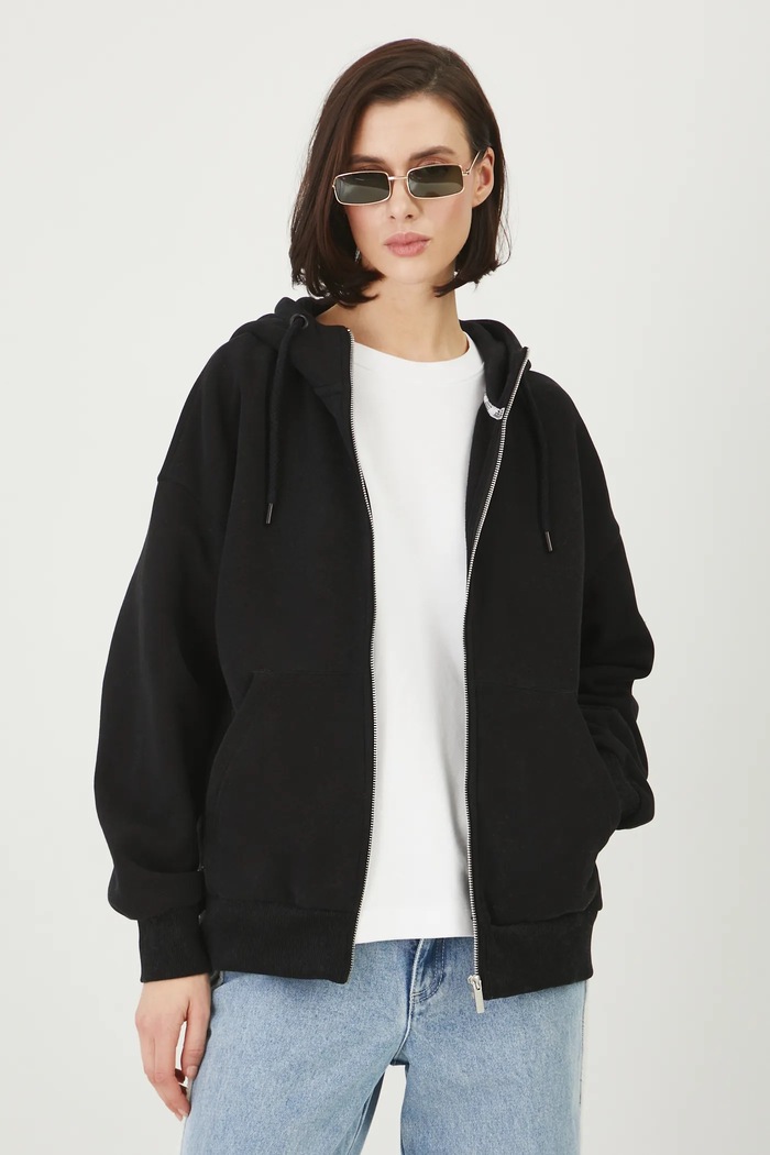 Mikina na zips s kapucňou dámska s kapucňou čierna RW24-BLD020