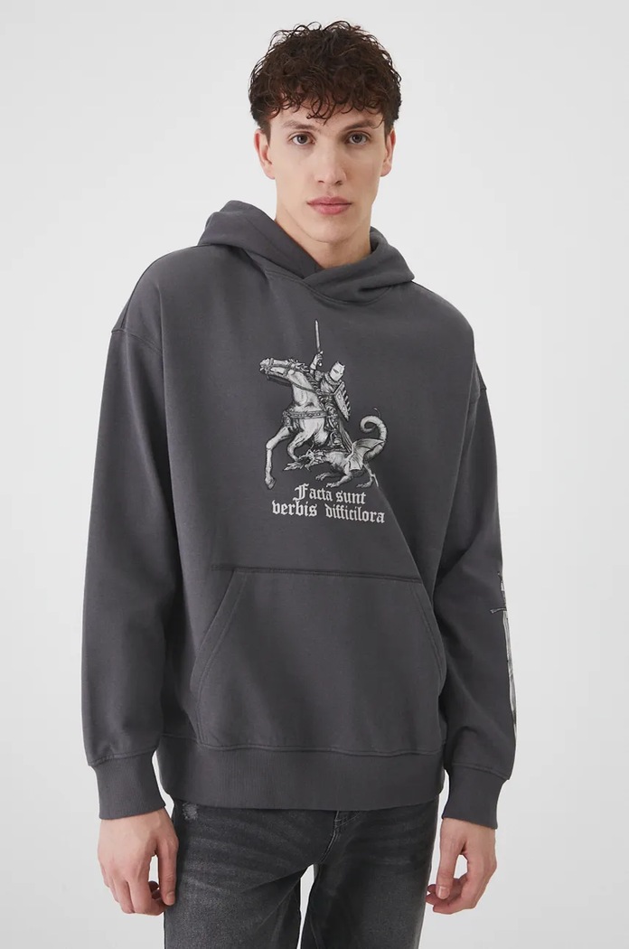 Bluza męska z kapturem z nadrukiem kolor szary RW24-BLM800 szary