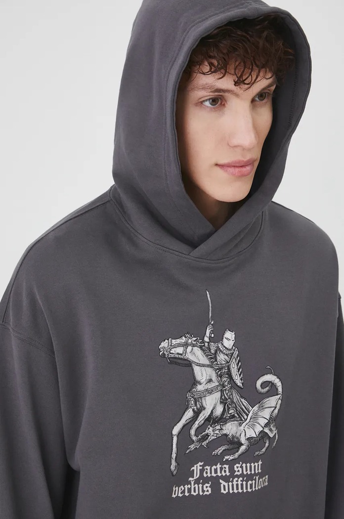 Bluza męska z kapturem z nadrukiem kolor szary szary RW24-BLM800