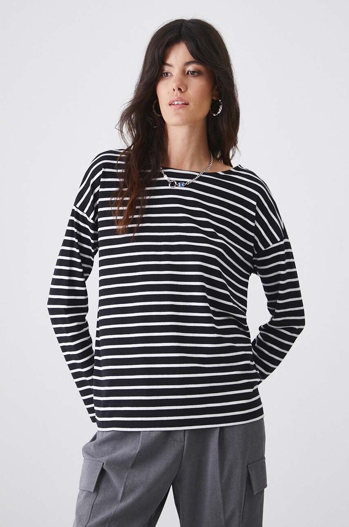 Longsleeve bawełniany z domieszką elastanu kolor czarny RW24-BUD041
