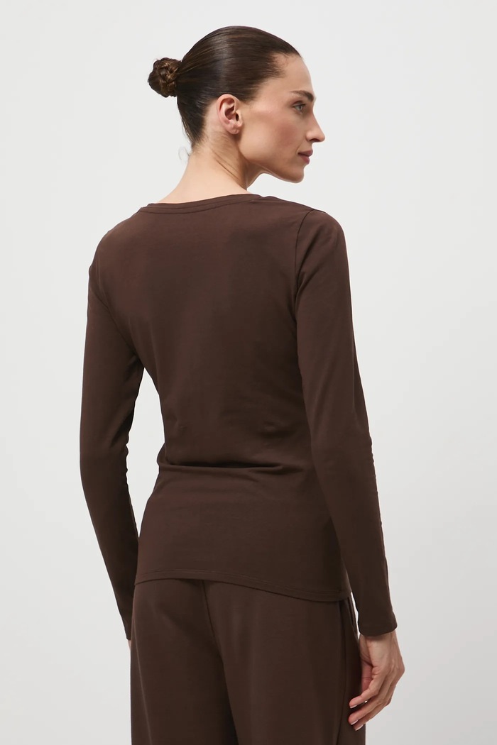Odzież Longsleeve bawełniany damski z domieszką elastanu kolor brązowy RW24-BUD060 brązowy