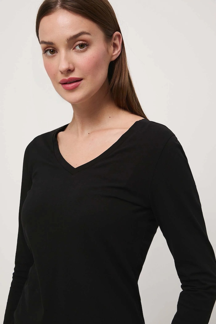 Longsleeve bawełniany damski z domieszką elastanu kolor czarny z elastanem czarny RW24-BUD060