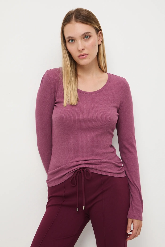 Longsleeve damski prążkowany kolor fioletowy fioletowy RW24-BUD061