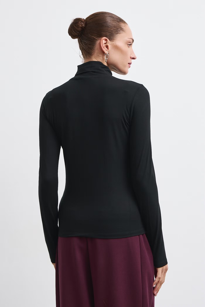 Longsleeve damski z wiskozą gładki czarny RW24-BUD071