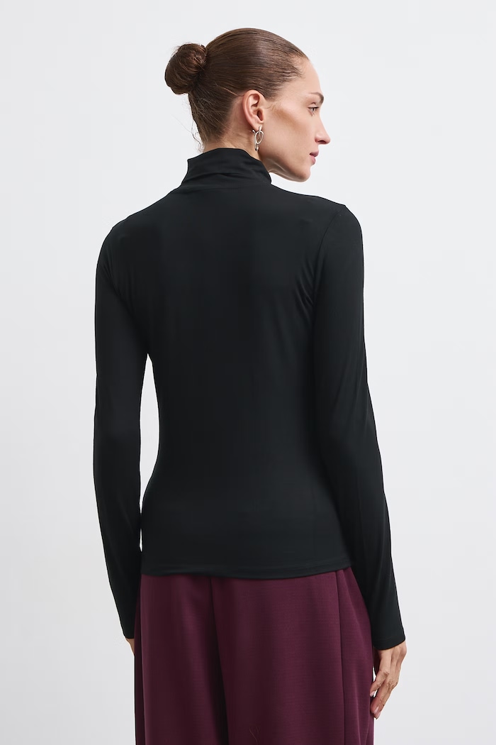 Longsleeve damski z wiskozą gładki czarny RW24-BUD071
