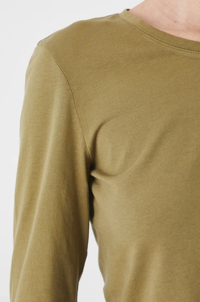 Longsleeve bawełniany z domieszką elastanu gładki kolor zielony zielony RW24-BUD072