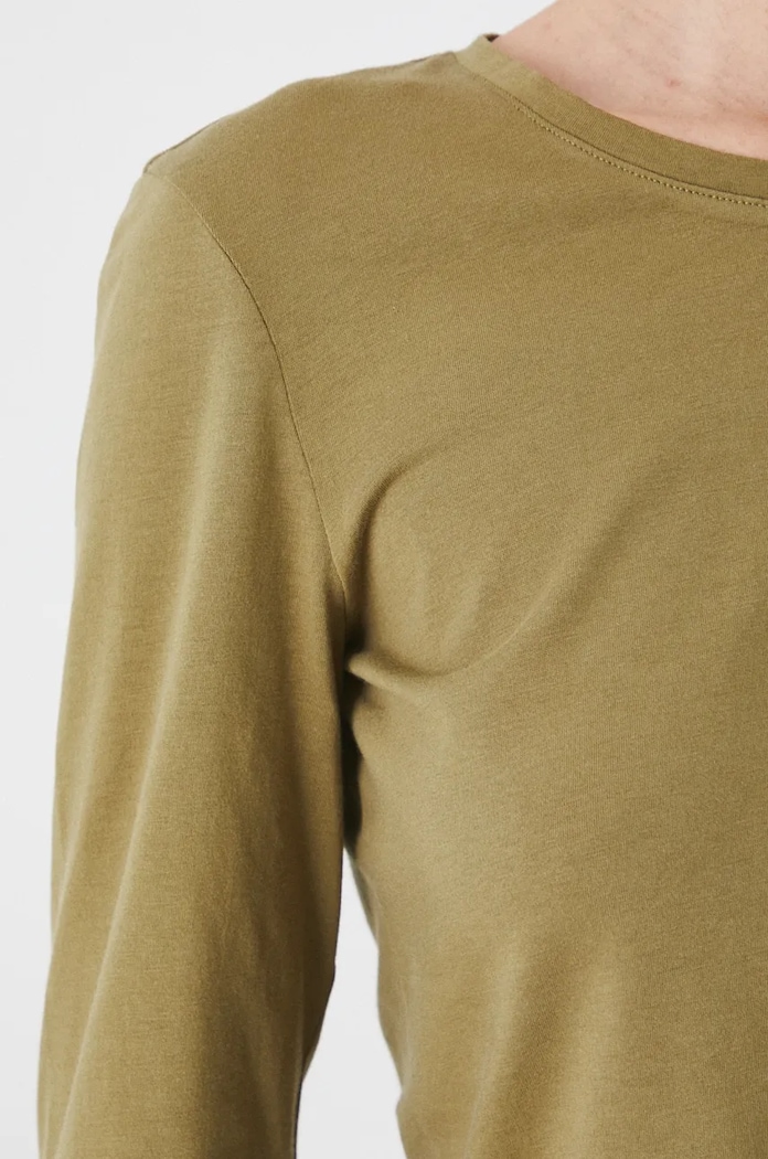 Longsleeve bawełniany z domieszką elastanu gładki kolor zielony zielony RW24-BUD072