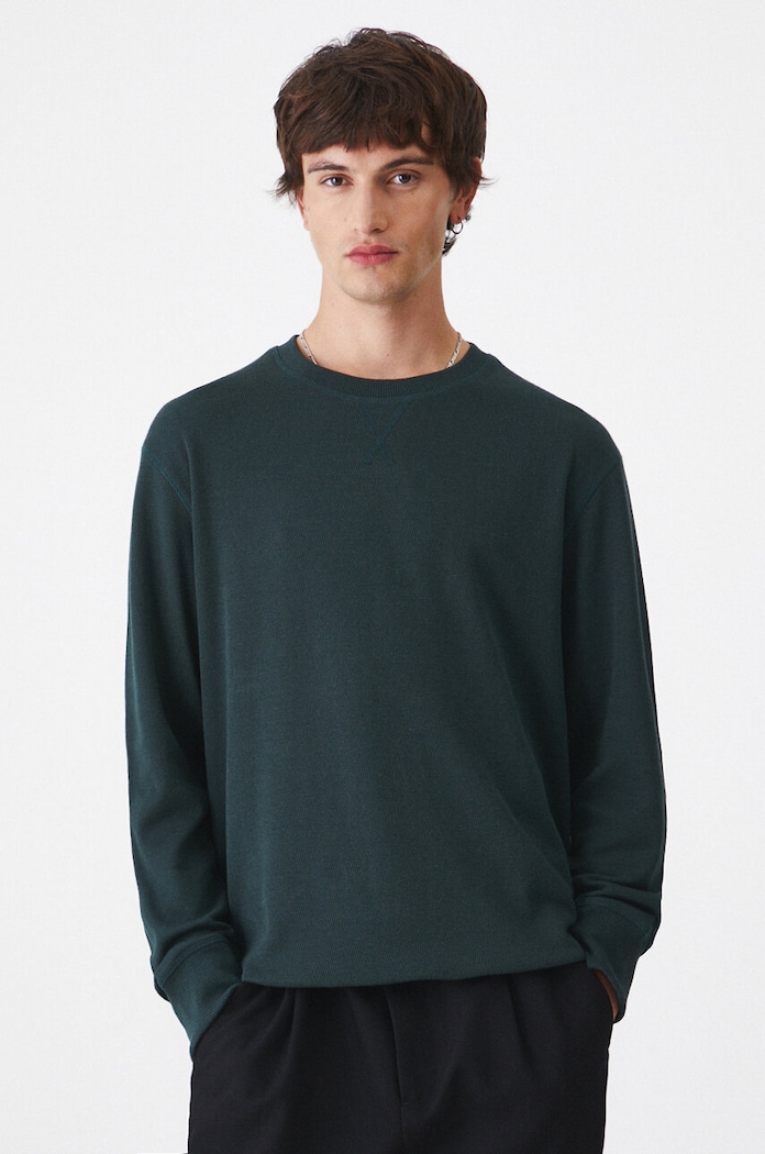 Longsleeve męski z fakturą kolor zielony gładkie zielony RW24-BUM051