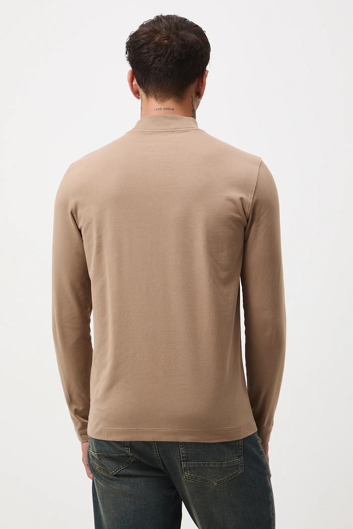 Odzież Longsleeve bawełniany męski z domieszką elastanu gładki kolor brązowy RW24-BUM060 brązowy