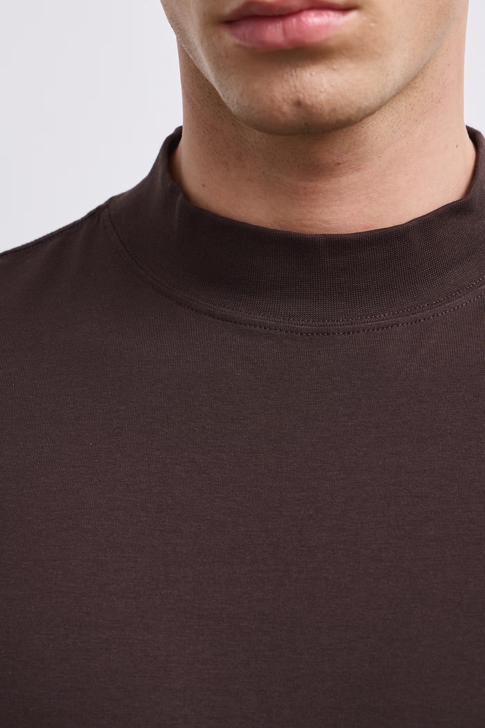 Longsleeve bawełniany męski z domieszką elastanu gładki kolor brązowy brązowy RW24-BUM060