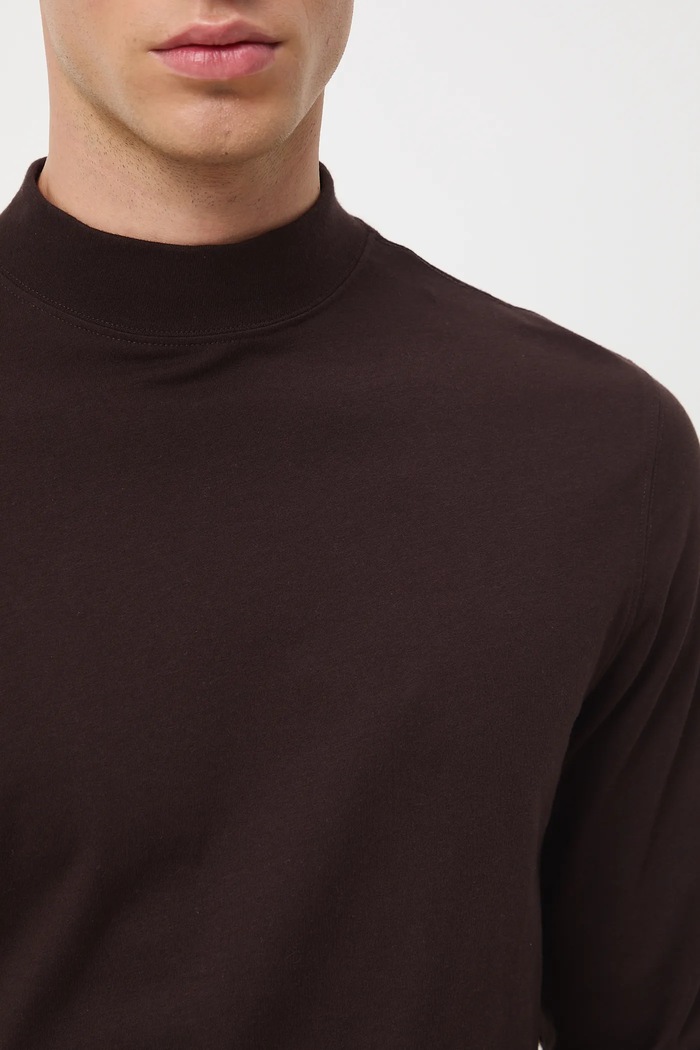 Longsleeve bawełniany męski z domieszką elastanu gładki kolor brązowy RW24-BUM060 brązowy