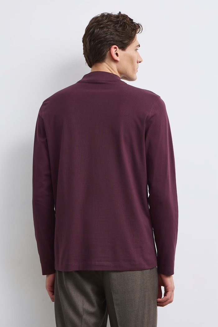 Odzież Longsleeve bawełniany męski z domieszką elastanu gładki kolor bordowy RW24-BUM060 bordowy