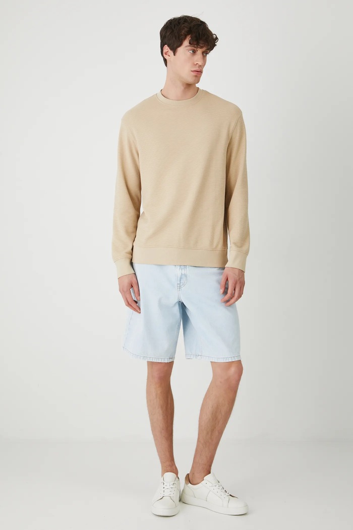 Longsleeve męski prążkowany kolor beżowy RW24-BUM061 beżowy RW24