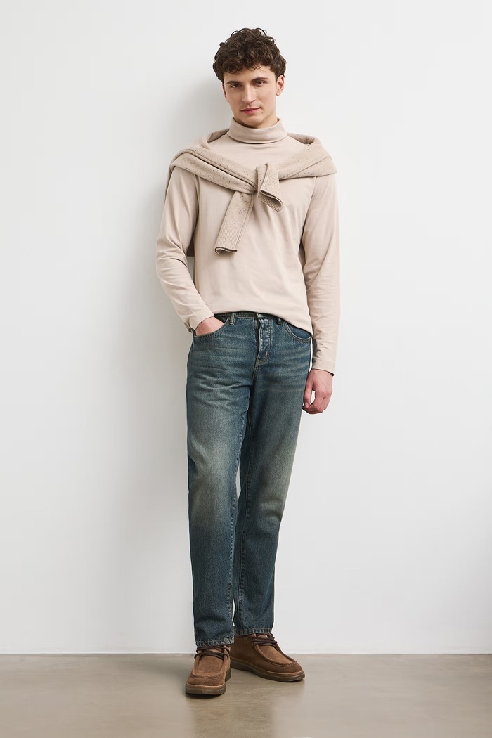 Longsleeve męski bawełniany z elastanem gładki beżowy RW24-BUM080
