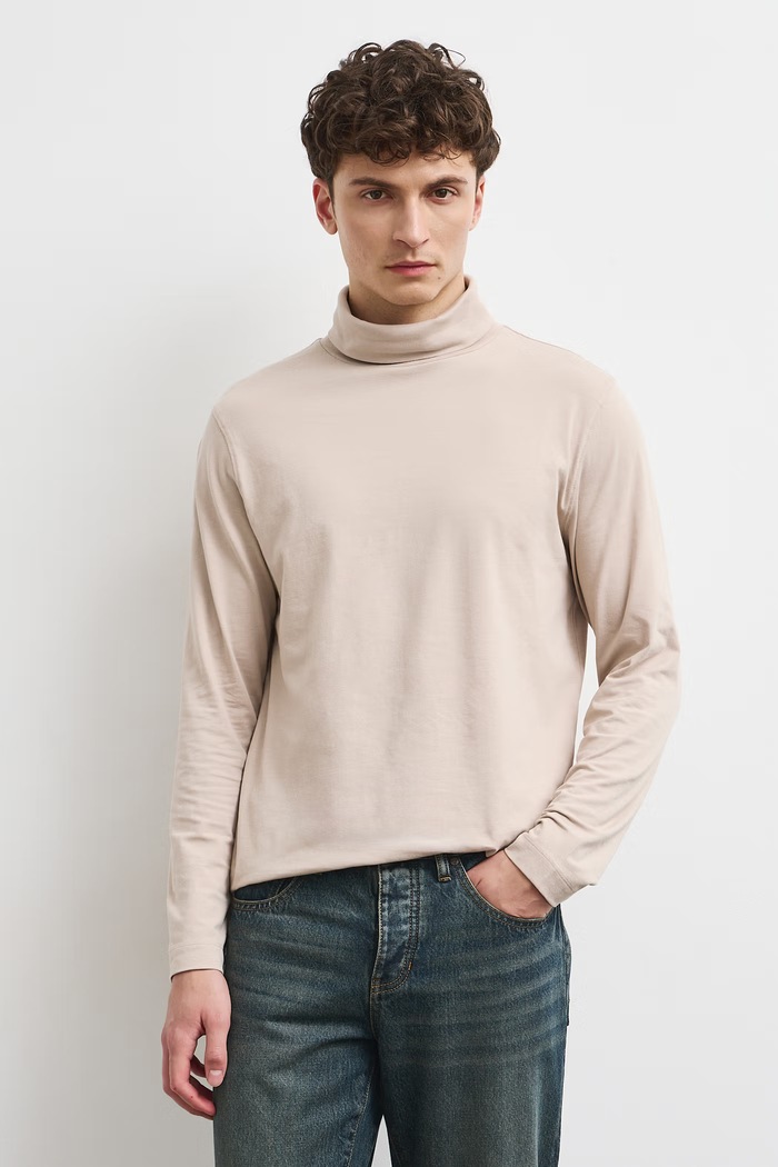 Longsleeve męski bawełniany z elastanem gładki RW24-BUM080 beżowy RW24