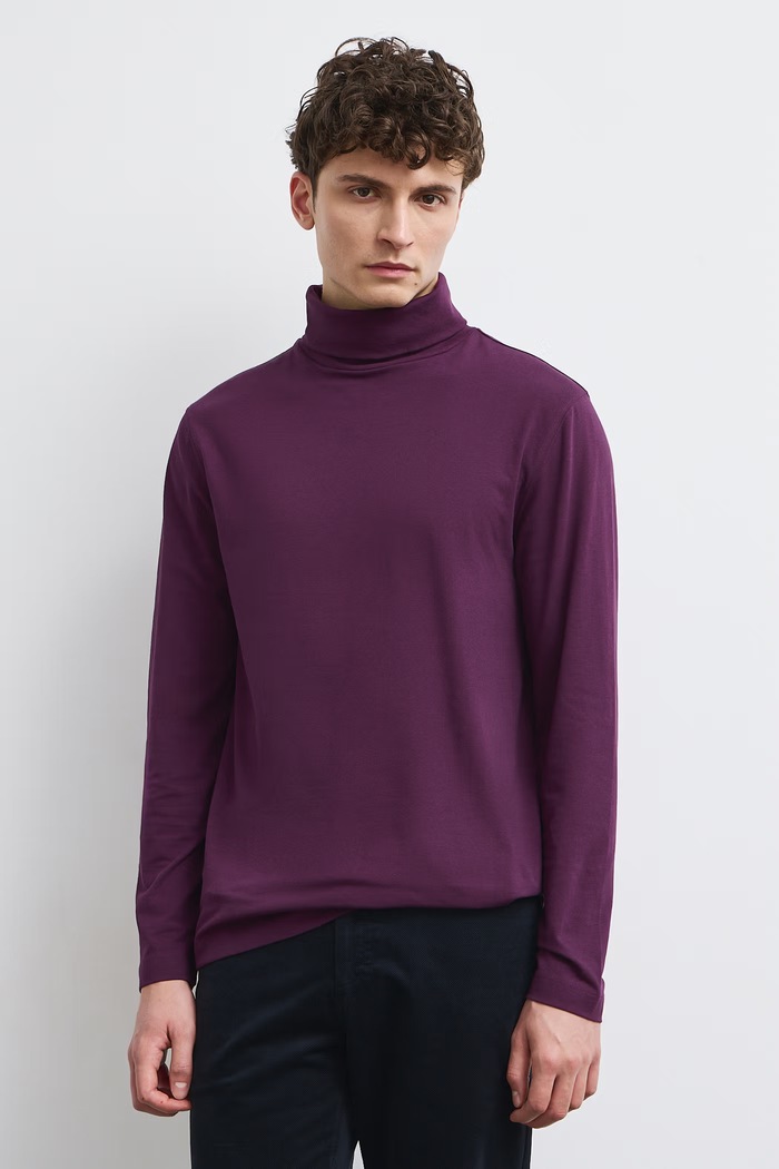Longsleeve męski bawełniany z elastanem gładki fioletowy RW24-BUM080