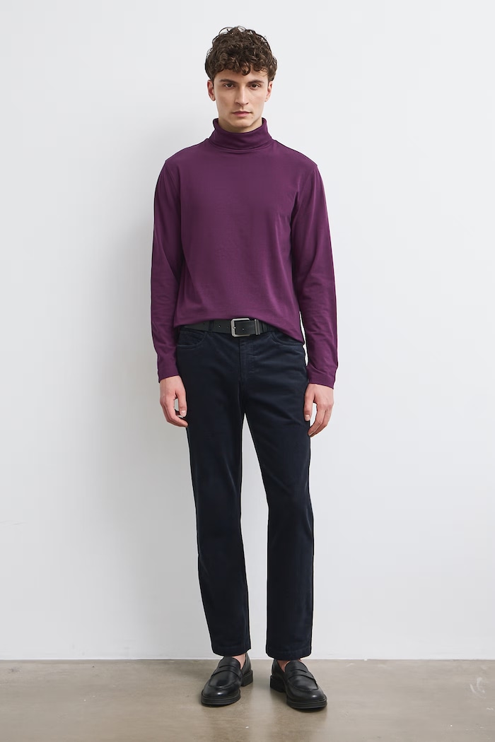 Longsleeve męski bawełniany z elastanem gładki fioletowy RW24-BUM080