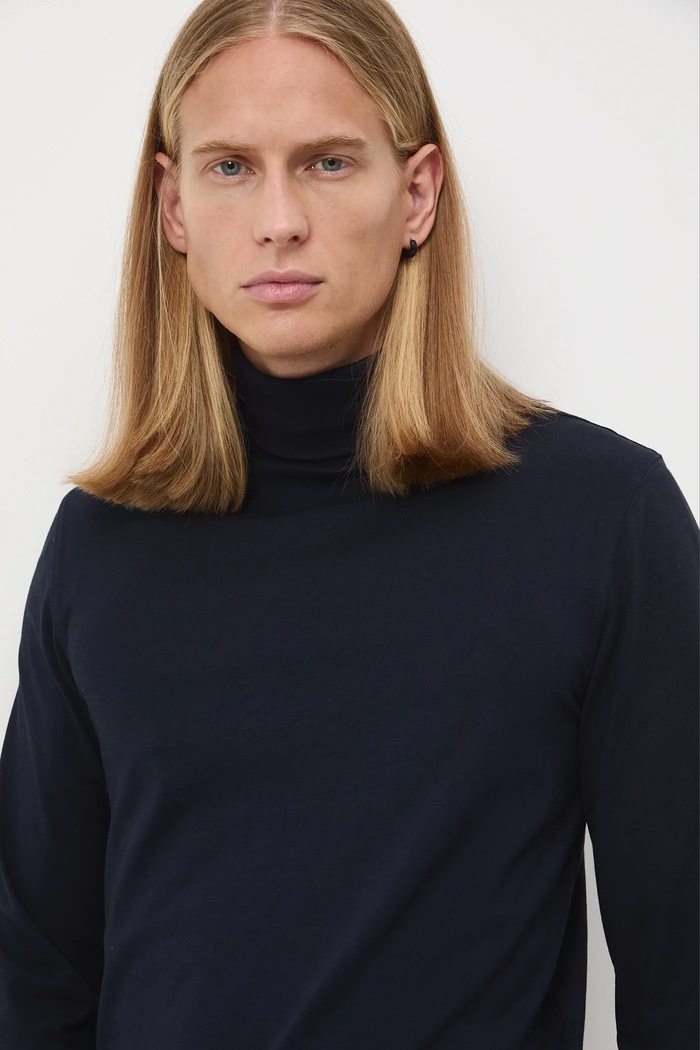 Longsleeve bawełniany męski z domieszką elastanu gładki kolor granatowy granatowy RW24-BUM080