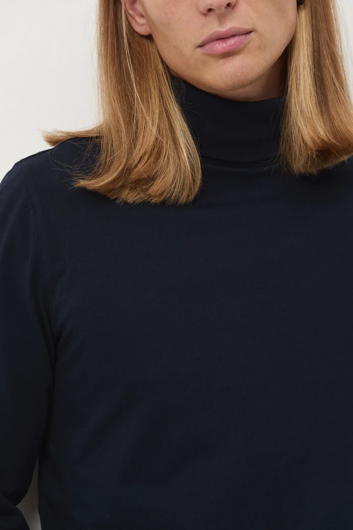 Longsleeve bawełniany męski z domieszką elastanu gładki kolor granatowy RW24-BUM080 granatowy