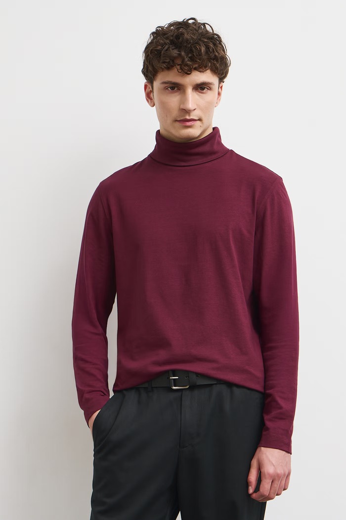 Longsleeve męski bawełniany z elastanem gładki RW24-BUM080 bordowy RW24