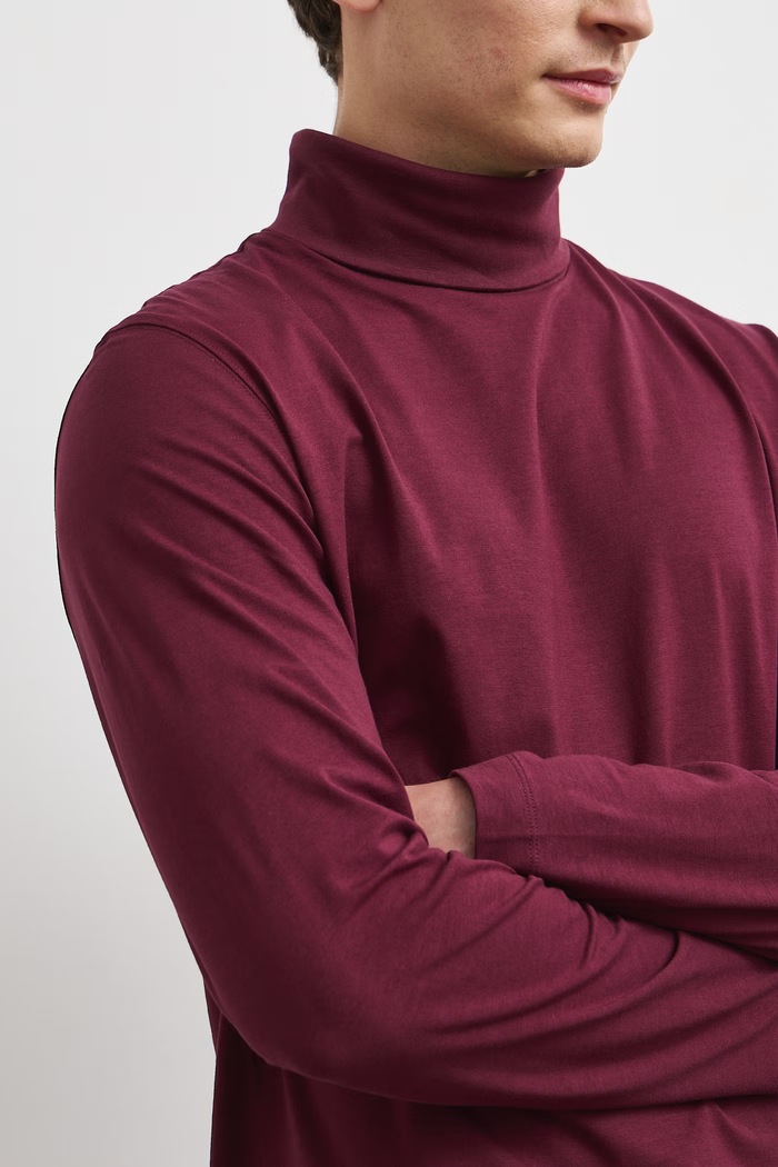 Longsleeve męski bawełniany z elastanem gładki bordowy RW24-BUM080