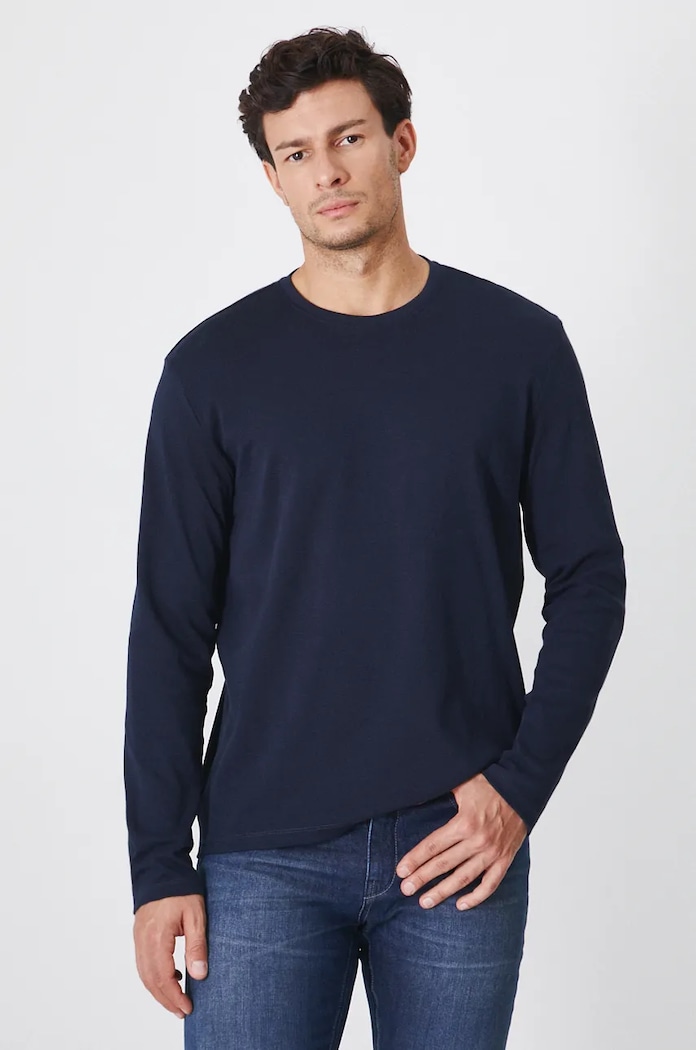 Longsleeve bawełniany męski interlock gładki kolor granatowy bawełna granatowy RW24-BUM090