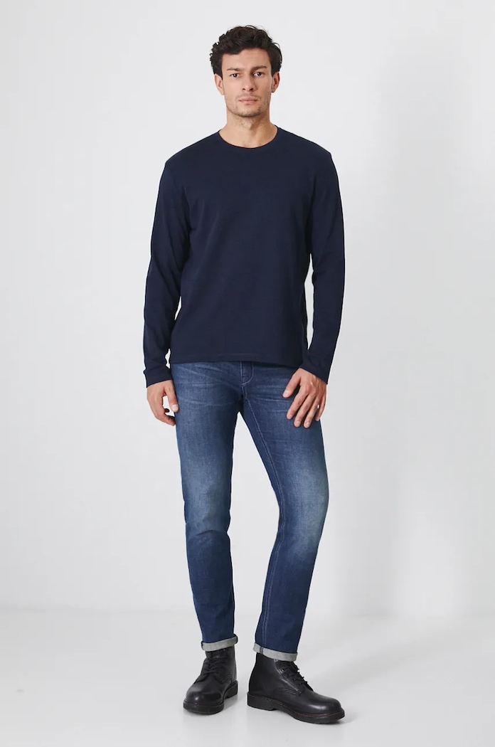Longsleeve bawełniany męski interlock gładki kolor granatowy RW24-BUM090 granatowy RW24