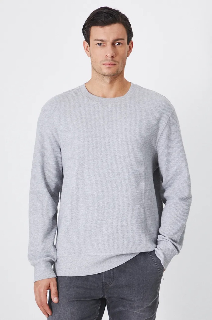 Longsleeve męski z fakturą kolor szary melanż szary RW24-BUM091