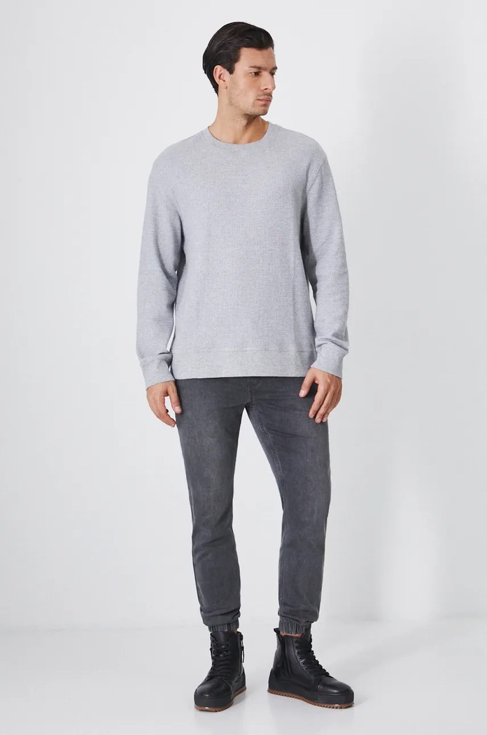 Longsleeve męski z fakturą kolor szary szary RW24-BUM091