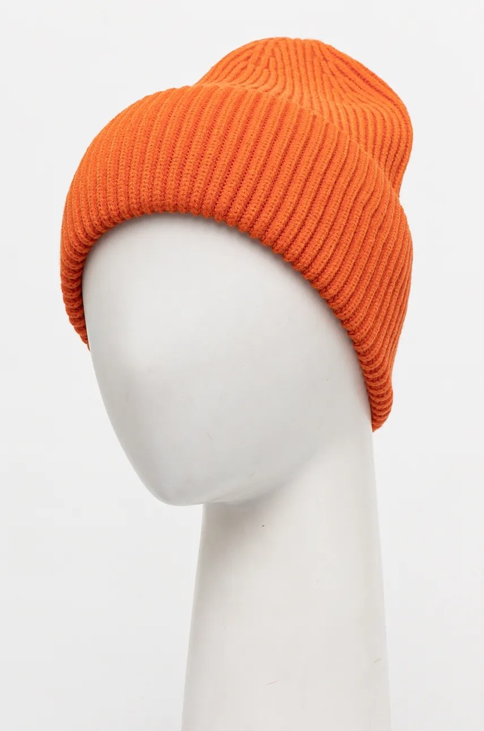 Akcesoria Czapka damska beanie prążkowana kolor pomarańczowy RW24-CAD051 pomarańczowy