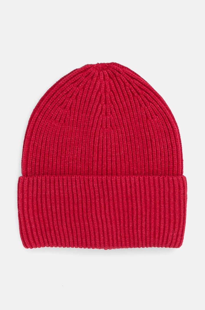 Czapka damska beanie prążkowana kolor czerwony średniej grubości pomarańczowy RW24-CAD051
